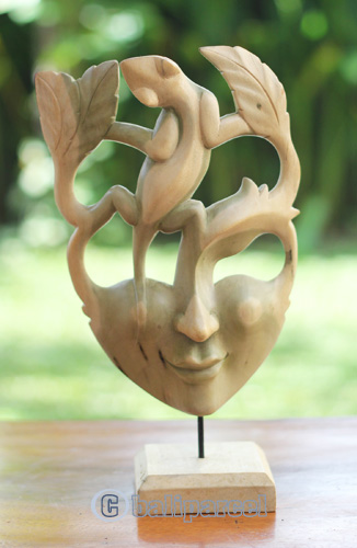 Wooden Mask Carving, Handmade From Waru Wood