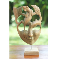 Wooden Mask Carving, Handmade From Waru Wood
