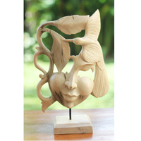 Wooden Mask Carving, Handmade From Waru Wood