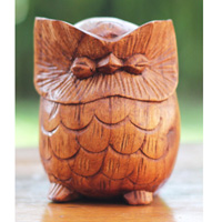 Wooden Owl, Handmade From Hibiscus Wood