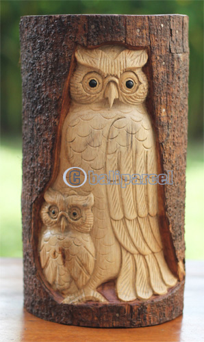 Wooden Owl, Handmade From Hibiscus Wood