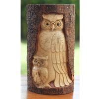 Wooden Owl, Handmade From Hibiscus Wood