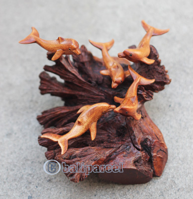 Wooden 5 Dolphins With Parasite Wood