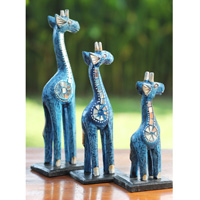 Wooden Giraffe Set Of 3, Hand Carved From Albesia Wood