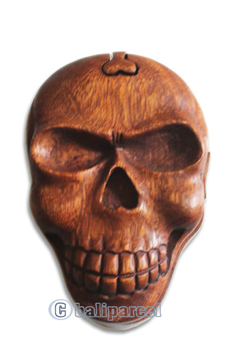 Wooden Skull Box, Handmade From Suar Wood