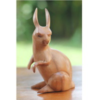 Wooden Rabbit, Handmade From Suar Wood