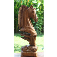 Wooden Horse, Handmade From Suar Wood
