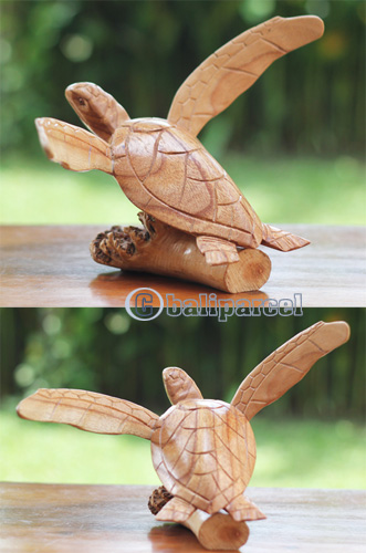 Wooden Turtle With Parasite, Handmade From Hibiscus Wood