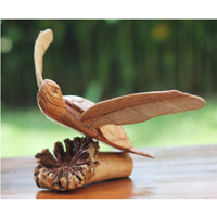 Wooden Turtle With Parasite, Handmade From Hibiscus Wood