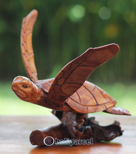 Wooden Turtle With Parasite, Handmade From Hibiscus Wood