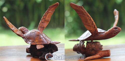 Wooden Turtle With Parasite, Handmade From Hibiscus Wood