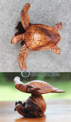 Wooden Turtle With Parasite, Handmade From Hibiscus Wood