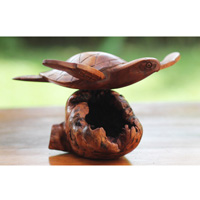Wooden Turtle With Parasite, Handmade From Hibiscus Wood