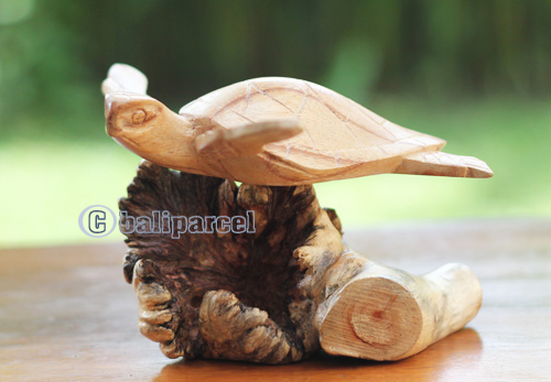 Wooden Turtle With Parasite, Handmade From Hibiscus Wood
