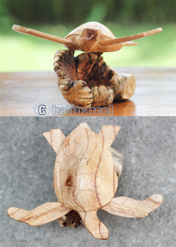Wooden Turtle With Parasite, Handmade From Hibiscus Wood