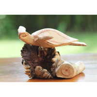 Wooden Turtle With Parasite, Handmade From Hibiscus Wood