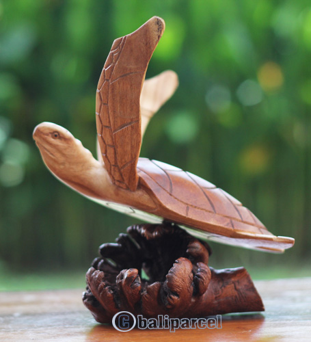 Wooden Turtle With Parasite, Handmade From Hibiscus Wood
