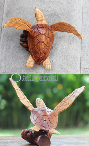 Wooden Turtle With Parasite, Handmade From Hibiscus Wood