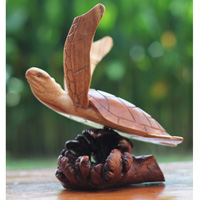 Wooden Turtle With Parasite, Handmade From Hibiscus Wood