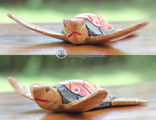 Wooden Turtle With Painted, Handmade From Albesia Wood