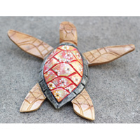 Wooden Turtle With Painted, Handmade From Albesia Wood