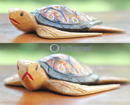 Wooden Turtle With Painted, Handmade From Albesia Wood