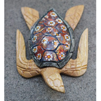 Wooden Turtle With Painted, Handmade From Albesia Wood