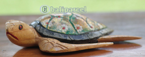 Wooden Turtle With Painted, Handmade From Albesia Wood