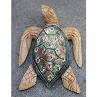 Wooden Turtle With Painted, Handmade From Albesia Wood