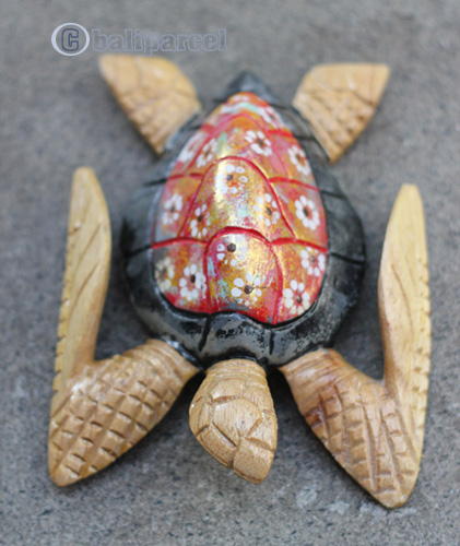 Wooden Turtle With Painted, Handmade From Albesia Wood