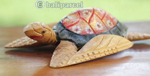 Wooden Turtle With Painted, Handmade From Albesia Wood