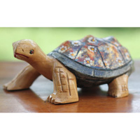 Wooden Tortoise With Painted, Handmade From Albesia Wood