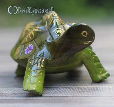 Wooden Tortoise With Painted, Handmade From Albesia Wood