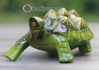 Wooden Tortoise With Painted, Handmade From Albesia Wood
