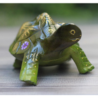Wooden Tortoise With Painted, Handmade From Albesia Wood