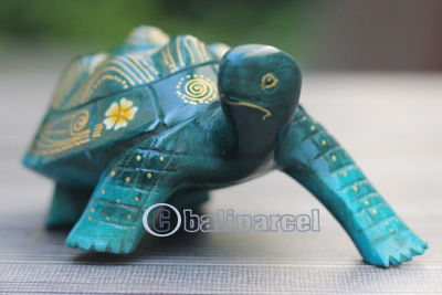 Wooden Tortoise With Painted, Handmade From Albesia Wood