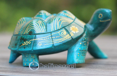 Wooden Tortoise With Painted, Handmade From Albesia Wood