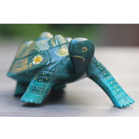 Wooden Tortoise With Painted, Handmade From Albesia Wood