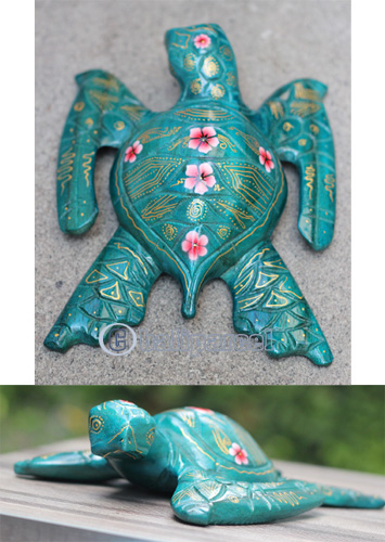 Wooden Turtle With Painted, Handmade From Albesia Wood