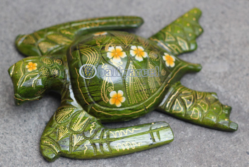 Wooden Turtle With Painted, Handmade From Albesia Wood