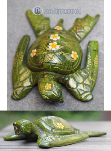 Wooden Turtle With Painted, Handmade From Albesia Wood