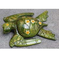 Wooden Turtle With Painted, Handmade From Albesia Wood
