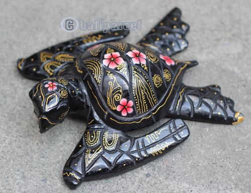 Wooden Turtle With Painted, Handmade From Albesia Wood