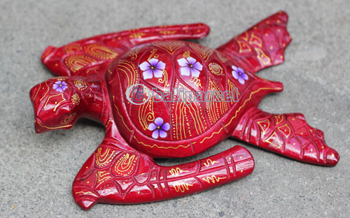 Wooden Turtle With Painted, Handmade From Albesia Wood