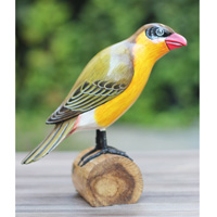 Wooden Bird With Painted, Handmade From Albesia Wood