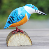 Wooden Bird With Painted, Handmade From Albesia Wood