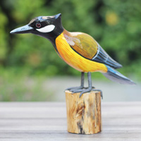 Wooden Bird With Painted, Handmade From Albesia Wood