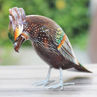 Wooden Bird With Painted, Handmade From Albesia Wood