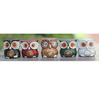 Wooden Owl Set Of 5 With Painted, Handmade From Albesia Wood