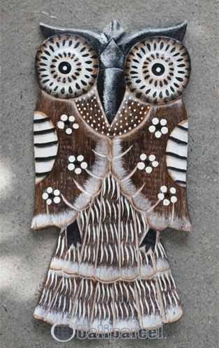 Wooden Wallhanging Owl With Painted, Handmade From Albesia Wood